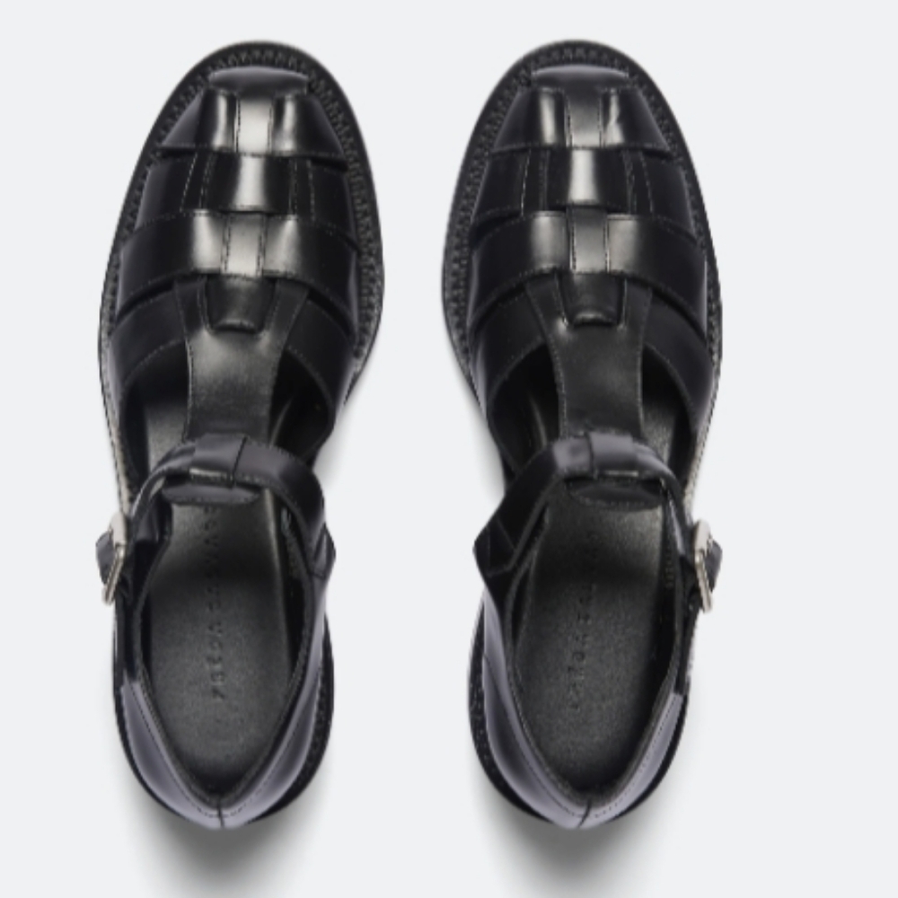 Freda Salvador Dahlia T-Strap Black Fisherman Loafers with Box Leather, Size 8 - Picture 2 of 13